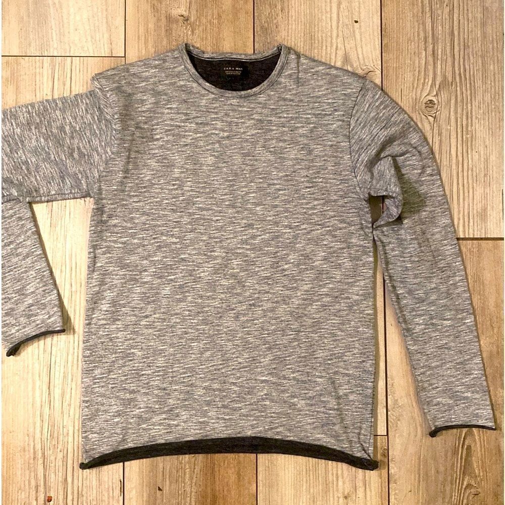 Zara Men’s Small Cotton Long Sleeve Tee Blk & Gray